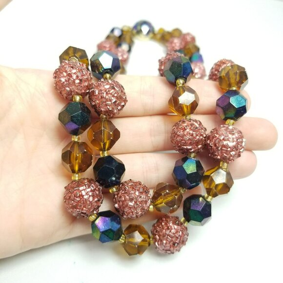 Vintage Two Strand Beaded Necklace, Brown Mixed Beads, West Germany, Estate - Picture 8 of 8